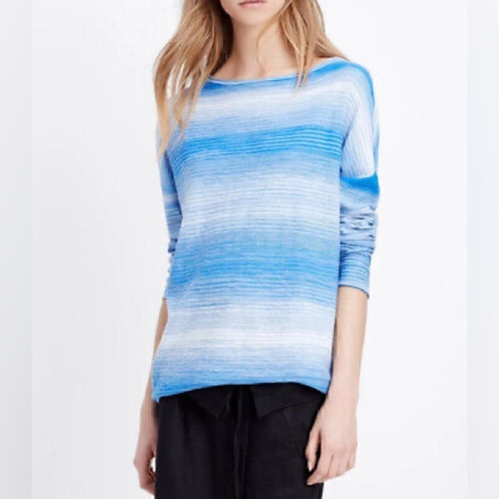 VINCE | small | Slub Cotton Blue Spacedye Boatneck Sweater Pullover Long Sleeve
